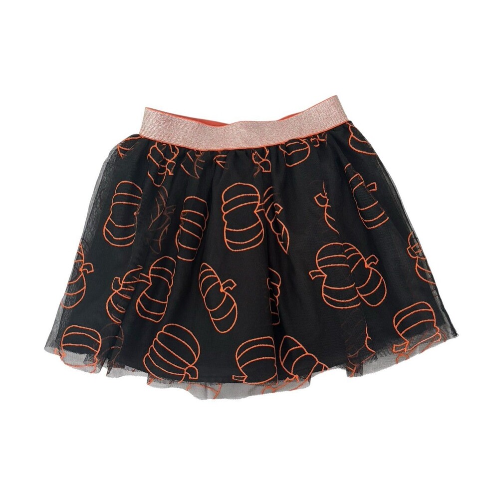 Cat & Jack Halloween Pumpkin Orange/Black Tulle Skirt Size XS 4-5